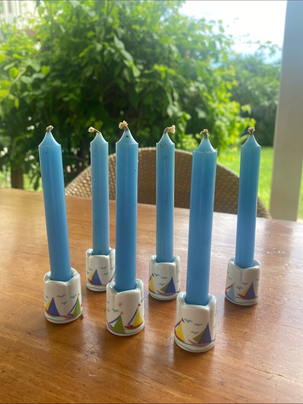 Vintage Mini Porcelain Candle Holders - Sailboats Seagulls (6)